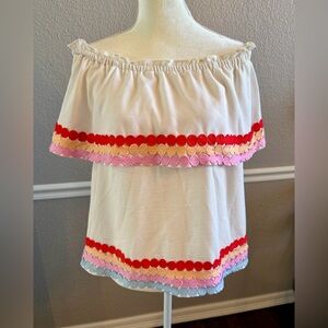 Entro Boho Off Shoulder Blouse Size S Colorful Embroidered Trim Festival Beachy